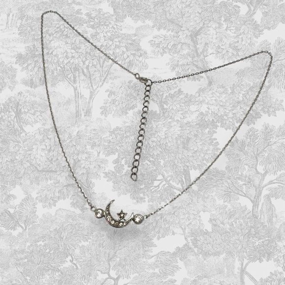 Vintage 2000's Celestial Moon and Stars Sterling Silver CZ Pendant Necklace - Picture 6 of 9